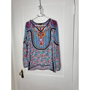Tolani Women's Silk Boho Chic Floral Paisley Long Sleeve Blouse Top Women's SM